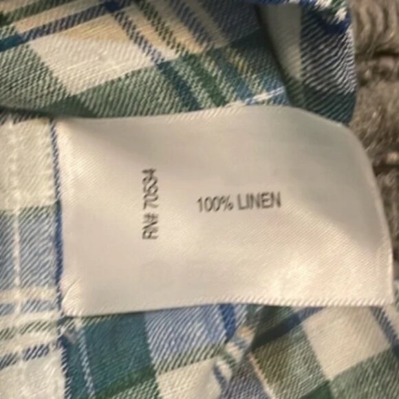 Orvis 100% Linen Button Down Shirt Men’s Sz L Plaid Tropical Beach Resort Pool - Picture 4 of 8